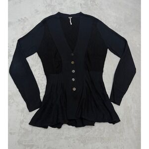 Free People black peplum cardigan sweater